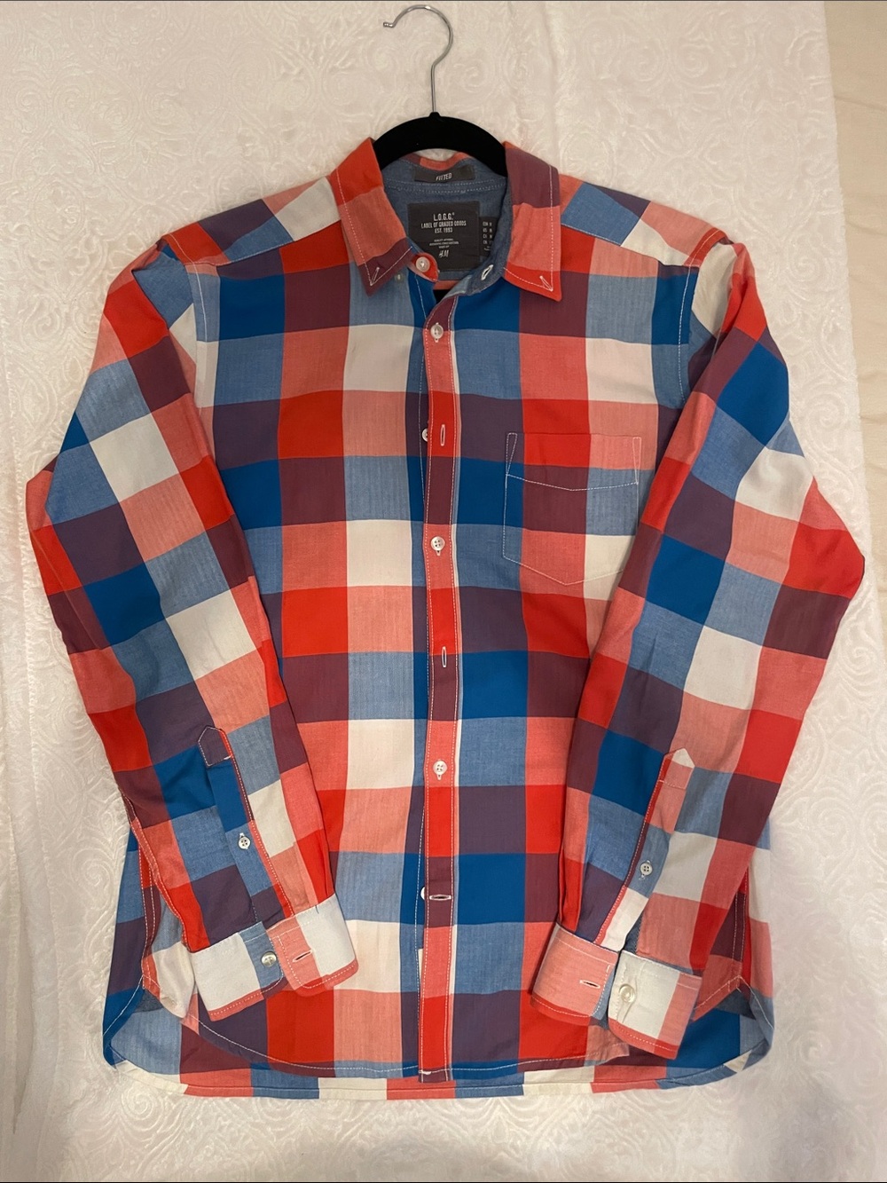 H&M Men’s Red, Blue and White Plaid Button-Down Shirt